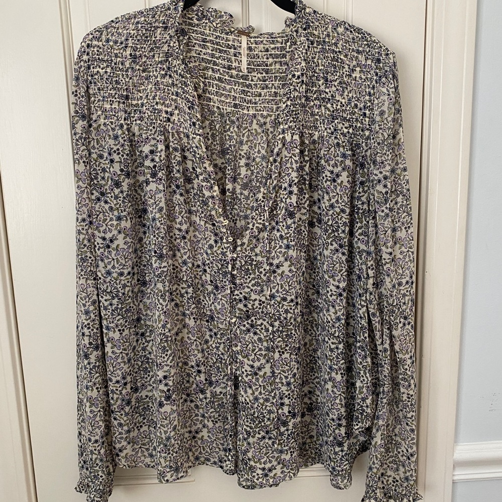 Free People blue floral/paisley blouse